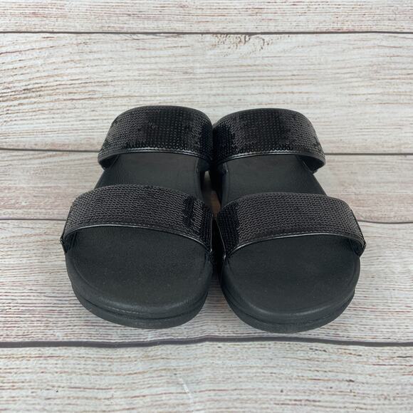 FitFlop Lulu Sequin Slides Womens Size 7 Sandals All Black - Picture 3 of 10